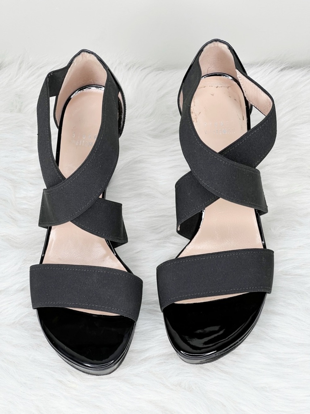 Stuart Weitzman Overreach Black Patent Leather Sandals Size 7.5 - Picture 2 of 8
